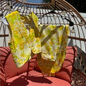 Bright Yellow and Green Floral Vest and Pants Set